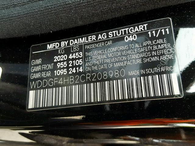 WDDGF4HB2CR208980 - 2012 MERCEDES-BENZ C 250 BLACK photo 10