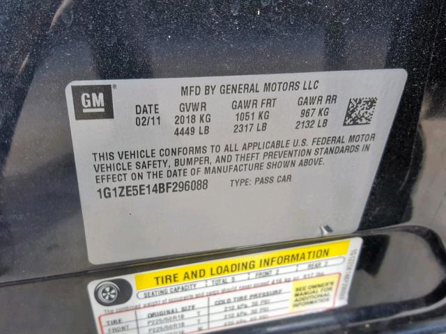 1G1ZE5E14BF296088 - 2011 CHEVROLET MALIBU LTZ 黑色 照片 10