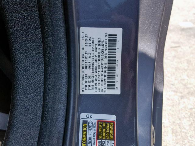 1HGCT2B87DA006401 - 2013 HONDA ACCORD EXL GRAY photo 10