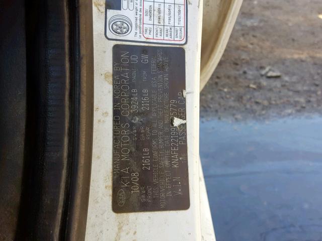 KNAFE221995625779 - 2009 KIA SPECTRA EX WHITE photo 10