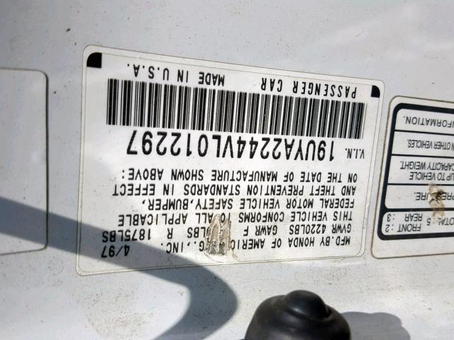 19UYA2244VL012297 - 1997 ACURA 3.0CL Белый фото 10