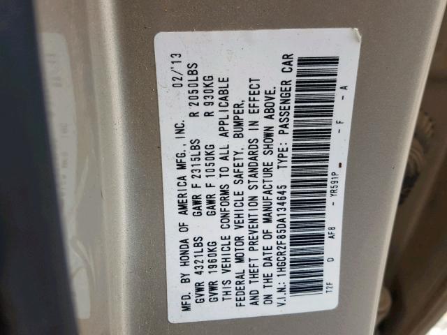 1HGCR2F85DA134645 - 2013 HONDA ACCORD EXL TAN photo 10