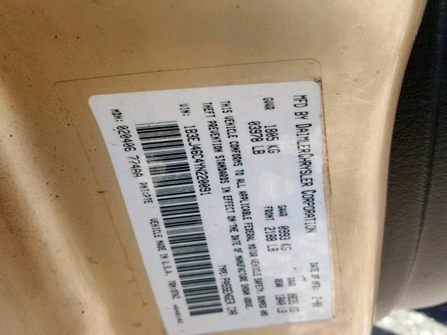 1B3EJ46C4YN220091 - 2000 DODGE STRATUS SE TAN photo 10