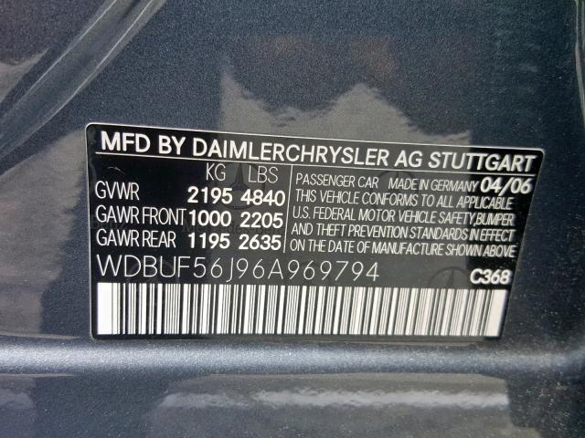 WDBUF56J96A969794 - 2006 MERCEDES-BENZ E 350 CHARCOAL photo 10