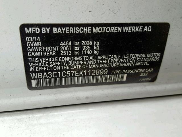 WBA3C1C57EK112899 - 2014 BMW 328 I SULE WHITE photo 10