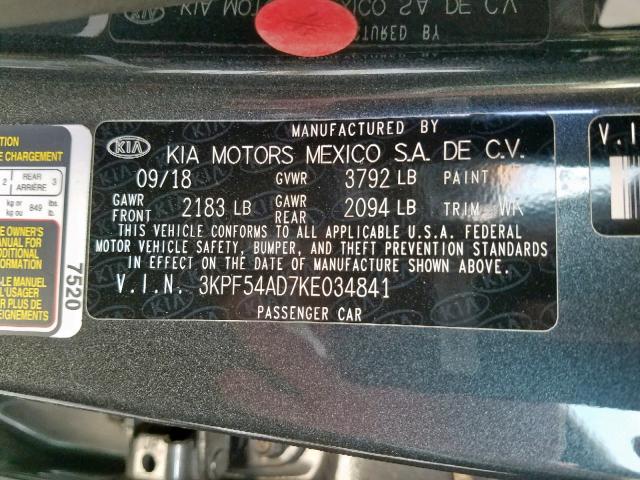 3KPF54AD7KE034841 - 2019 KIA FORTE EX BLACK photo 10