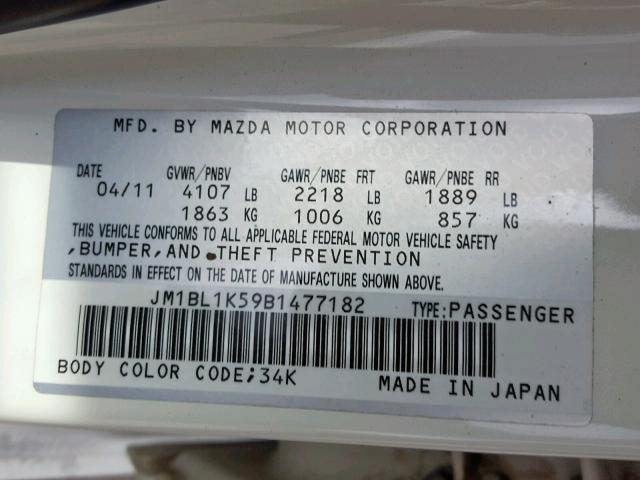 JM1BL1K59B1477182 - 2011 MAZDA 3 S WHITE photo 10