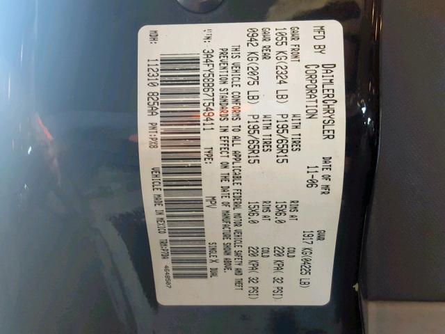 3A4FY58B67T549411 - 2007 CHRYSLER PT CRUISER BLACK photo 10