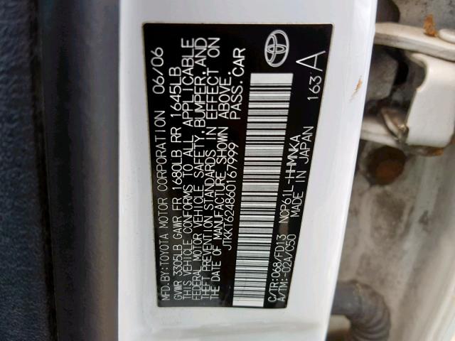 JTKKT624860167999 - 2006 TOYOTA SCION XA WHITE photo 10