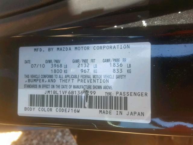 JM1BL1VF6B1366299 - 2011 MAZDA 3 I BLACK photo 10