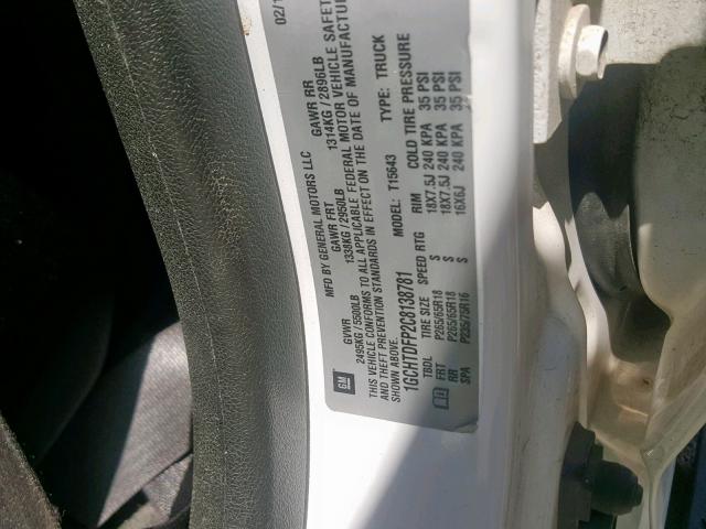 1GCHTDFP2C8138781 - 2012 CHEVROLET COLORADO L WHITE photo 10