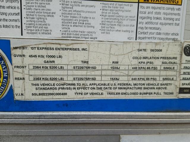 5GLBE22208C000488 - 2012 UTILITY TRAILER Mavi foto 10