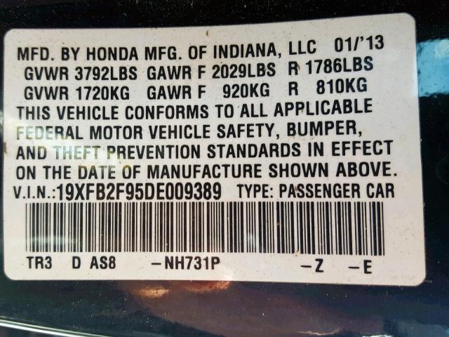 19XFB2F95DE009389 - 2013 HONDA CIVIC EXL 黑色 照片 10
