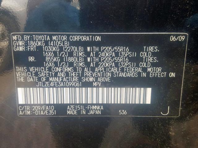 JTLZE4FE3A1099061 - 2010 TOYOTA SCION XB 黑色 照片 10