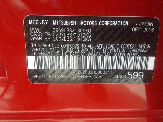 JA32U2FU2HU008347 - 2017 MITSUBISHI LANCER ES RED photo 10