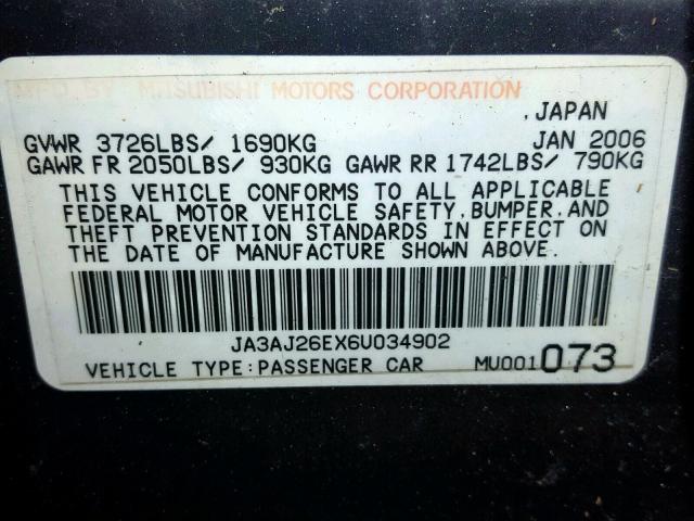 JA3AJ26EX6U034902 - 2006 MITSUBISHI LANCER ES GRAY photo 10