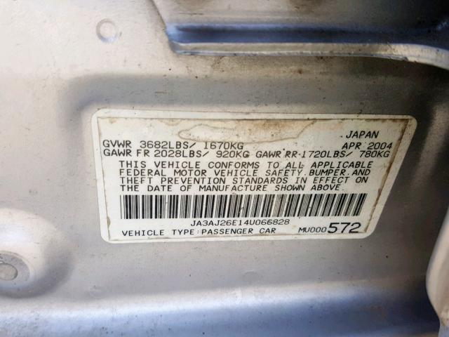 JA3AJ26E14U066828 - 2004 MITSUBISHI LANCER ES SILVER photo 10