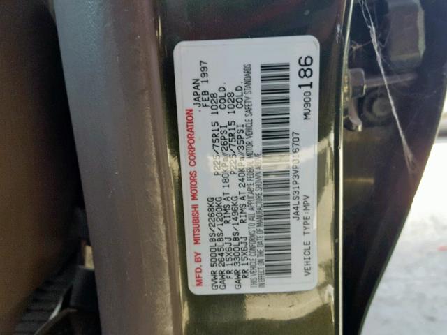 JA4LS31P3VP016707 - 1997 MITSUBISHI MONTERO SP GREEN photo 10