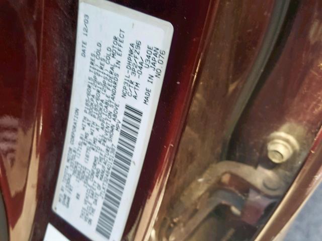 JTLKT324840151387 - 2004 TOYOTA SCION XB 勃艮第红 照片 10