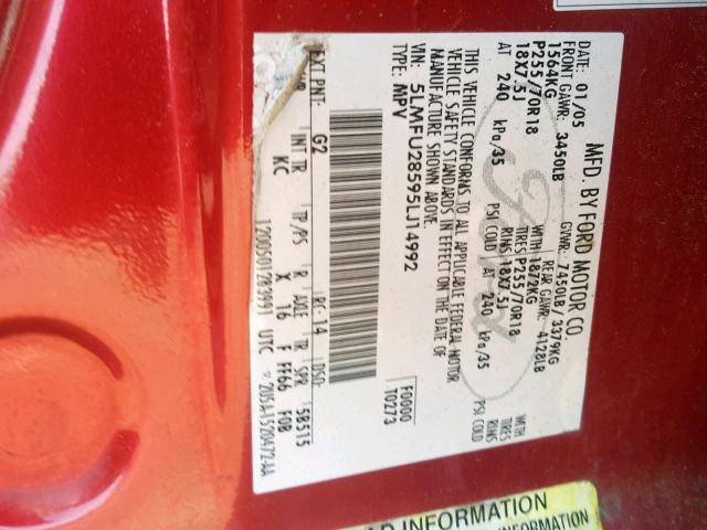 5LMFU28595LJ14992 - 2005 LINCOLN NAVIGATOR 红色 照片 10