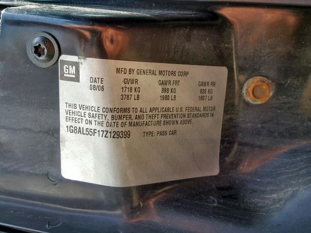1G8AL55F17Z129399 - 2007 SATURN ION LEVEL BLACK photo 10