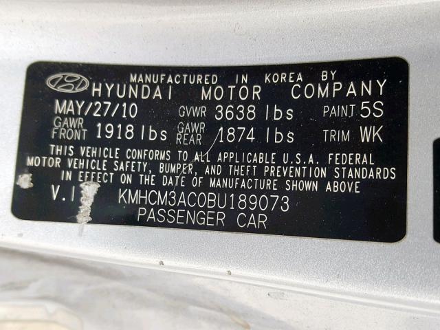 KMHCM3AC0BU189073 - 2011 HYUNDAI ACCENT GL SILVER photo 10