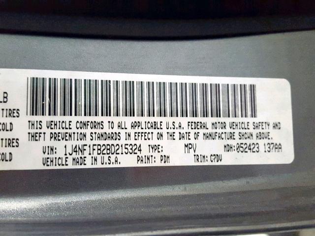 1J4NF1FB2BD215324 - 2011 JEEP COMPASS SP Сұр фото 10