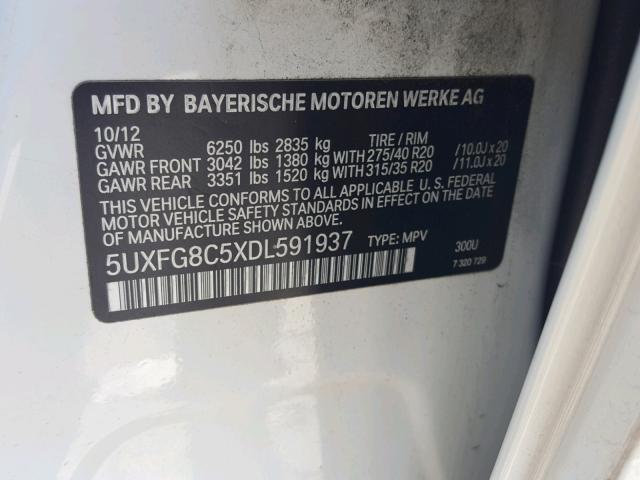 5UXFG8C5XDL591937 - 2013 BMW X6 XDRIVE5 WHITE photo 10