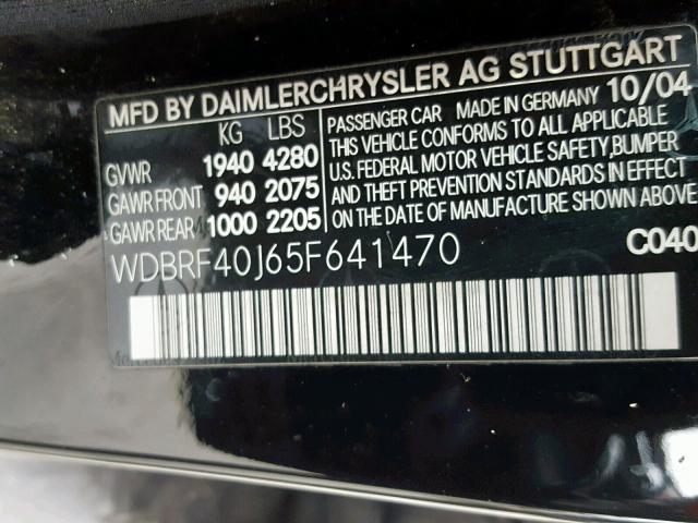 WDBRF40J65F641470 - 2005 MERCEDES-BENZ C 230K SPO BLACK photo 10