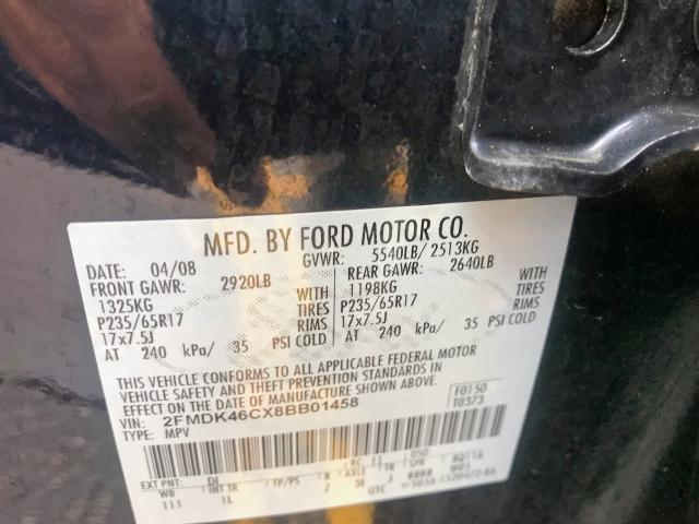 2FMDK46CX8BB01458 - 2008 FORD EDGE SE BLACK photo 10