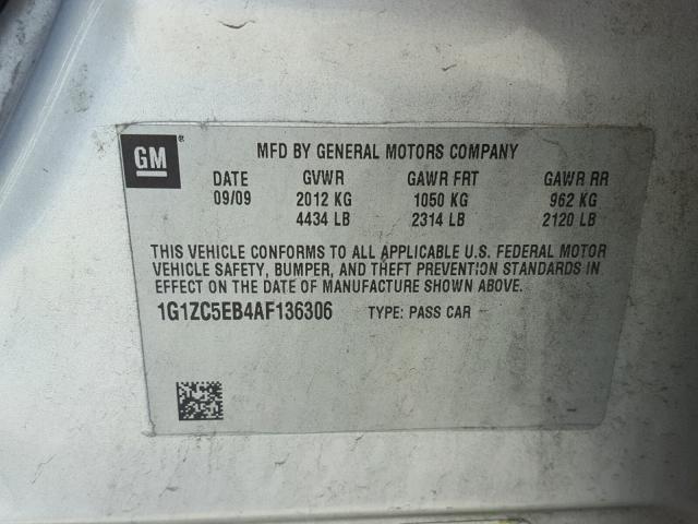 1G1ZC5EB4AF136306 - 2010 CHEVROLET MALIBU 1LT BLUE photo 10