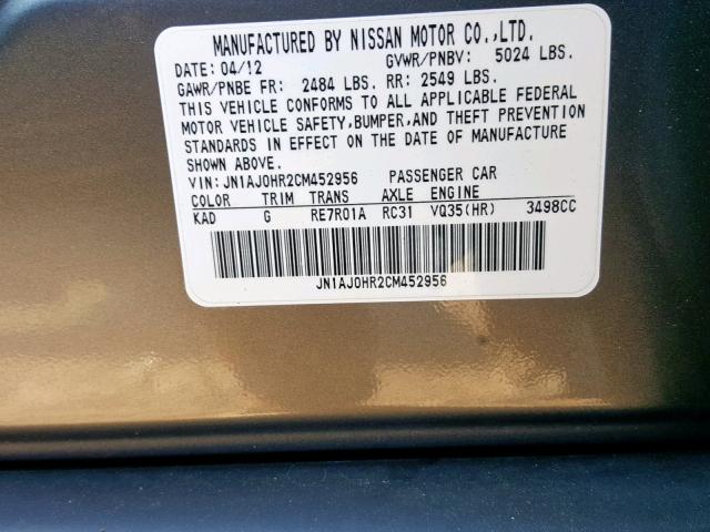 JN1AJ0HR2CM452956 - 2012 INFINITI EX35 BASE GRAY photo 10