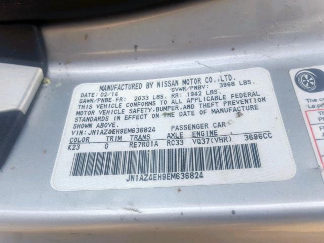 JN1AZ4EH9EM636824 - 2014 NISSAN 370Z BASE SILVER photo 10