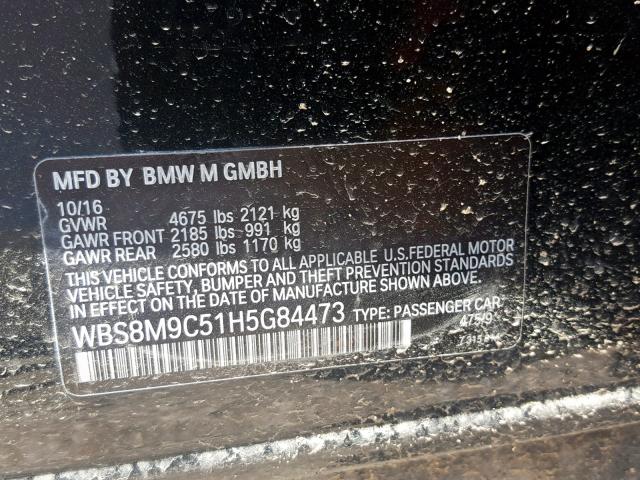 WBS8M9C51H5G84473 - 2017 BMW M3 BLACK photo 10