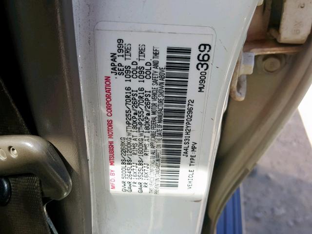 JA4LS31H2YP029672 - 2000 MITSUBISHI MONTERO SP WHITE photo 10