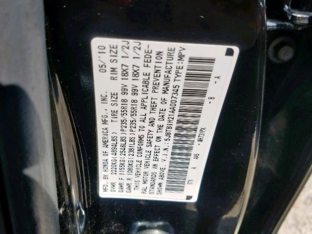 5J8TB1H21AA007345 - 2010 ACURA RDX BLACK photo 10