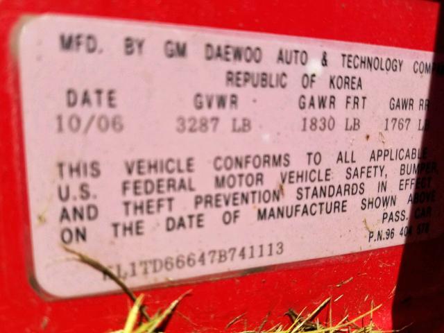 KL1TD66647B741113 - 2007 CHEVROLET AVEO BASE Qırmızı foto 10