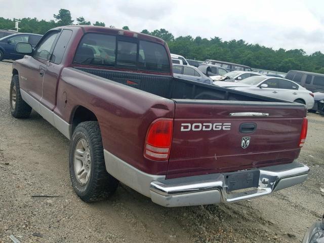 1B7GL22X01S114386 - 2001 DODGE DAKOTA MAROON photo 3