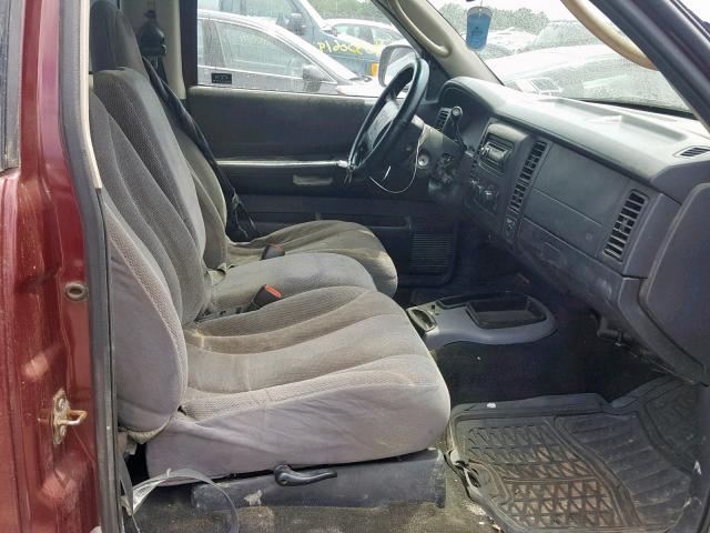 1B7GL22X01S114386 - 2001 DODGE DAKOTA MAROON photo 5