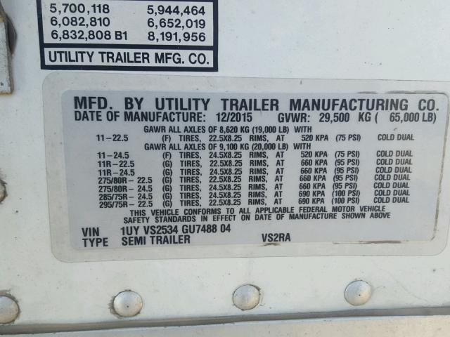 1UYVS2534GU748804 - 2016 UTILITY TRAILER WHITE photo 10