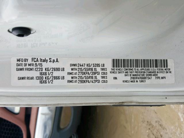 ZFBERFAT1G6B17347 - 2016 RAM PROMASTER WHITE photo 10