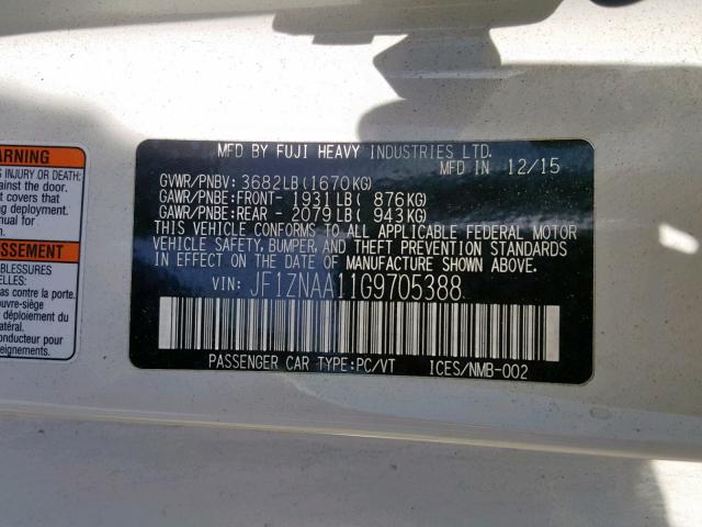 JF1ZNAA11G9705388 - 2016 TOYOTA SCION FR-S WHITE photo 10