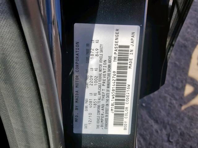 JM1BL1W65B1442769 - 2011 MAZDA 3 S BLACK photo 10