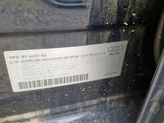 WAUAF78E08A144002 - 2008 AUDI A4 2.0T BLUE photo 10