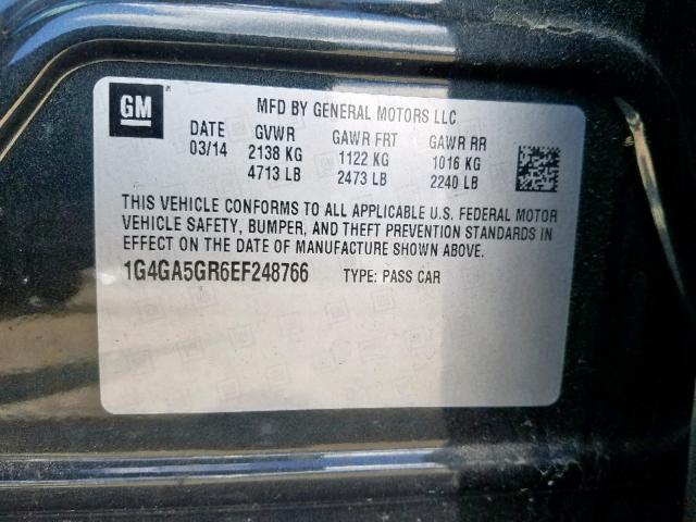 1G4GA5GR6EF248766 - 2014 BUICK LACROSSE GRAY photo 10