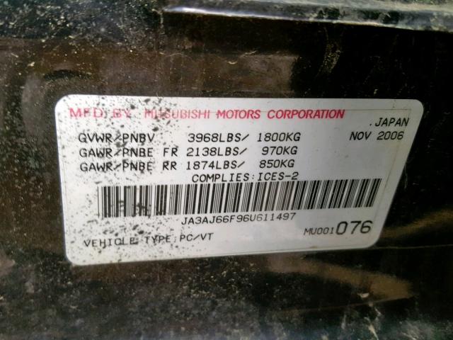 JA3AJ66F96U611497 - 2006 MITSUBISHI LANCER RAL BLACK photo 10