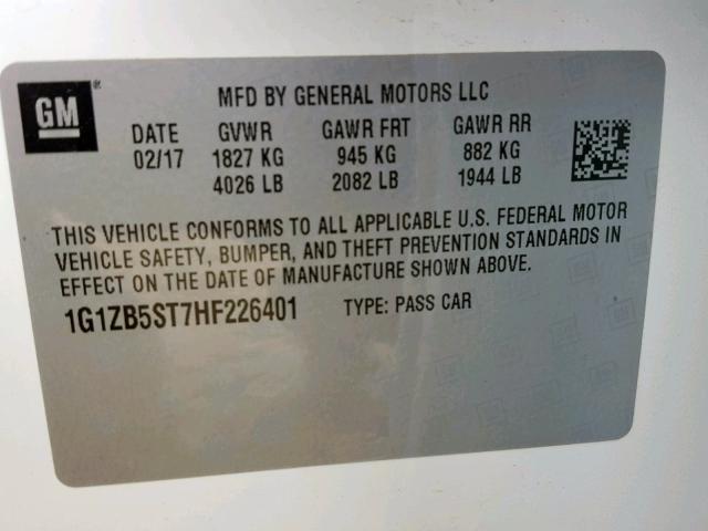 1G1ZB5ST7HF226401 - 2017 CHEVROLET MALIBU LS Blanc photo 10