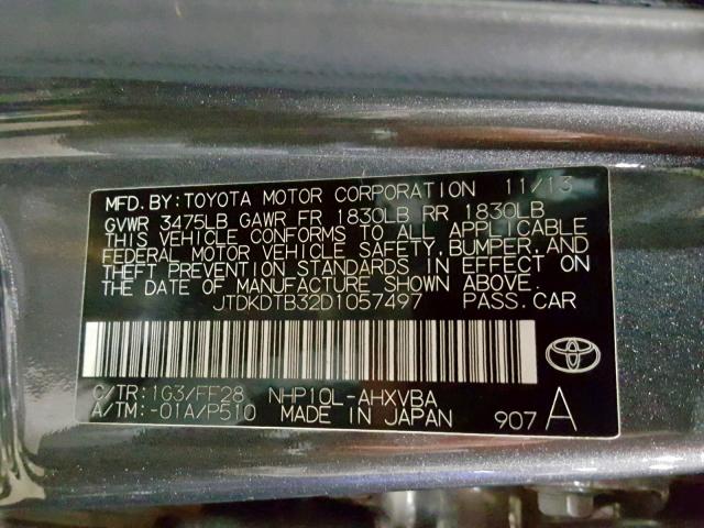 JTDKDTB32D1057497 - 2013 TOYOTA PRIUS C GRAY photo 10