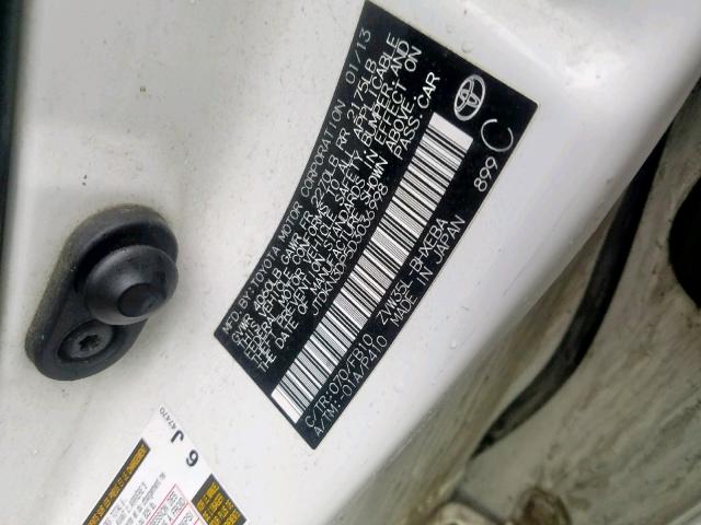 JTDKN3DP5D3036998 - 2013 TOYOTA PRIUS PLUG WHITE photo 10