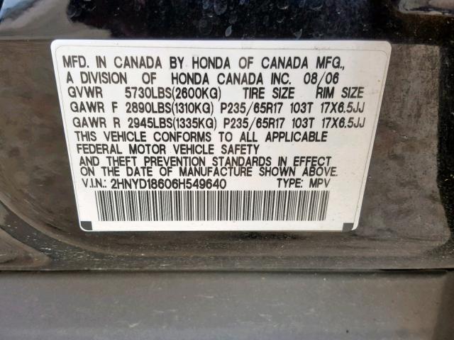 2HNYD18606H549640 - 2006 ACURA MDX TOURIN BLACK photo 10